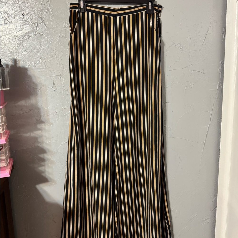 Gianni Bini Black and Tan Striped Wide-Leg Pants